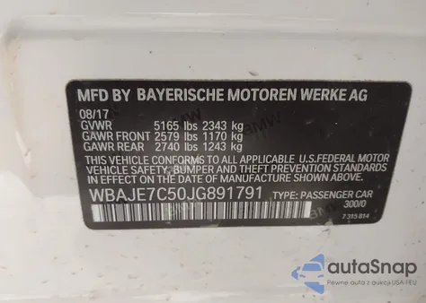 2018 BMW 540I xDrive from USA, damaged, VIN WBAJE7C50JG891791